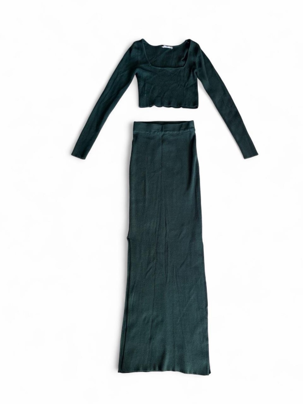 Double Zero Green Ribbed Crop Top + Maxi Skirt Set S